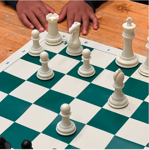 Chess board with game pieces